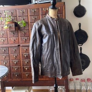 Merona Genuine Leather Jacket with Harley Davidson Patch Vintage Retro